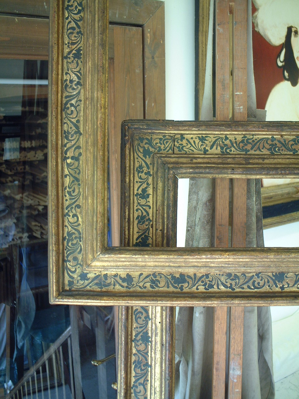 Seventeenth century Italian reproduction frame with hand-painted frieze
