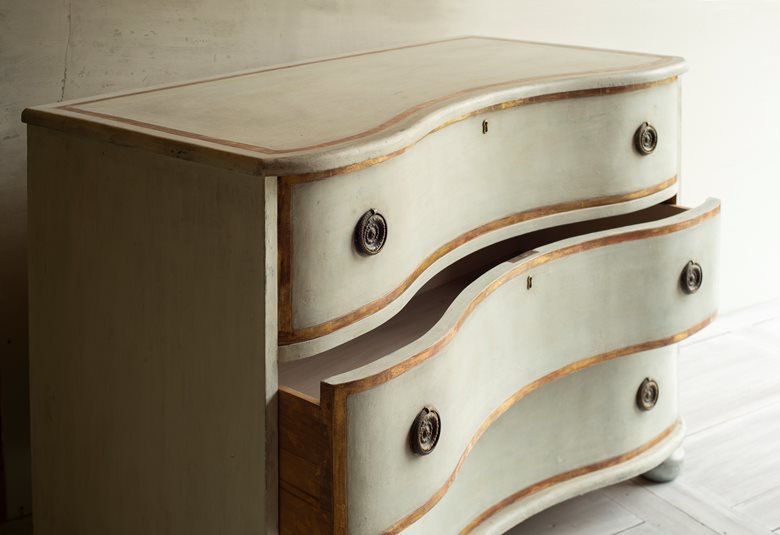 Charleston painted and gilded chest of drawers. Made to order by Perceval Designs